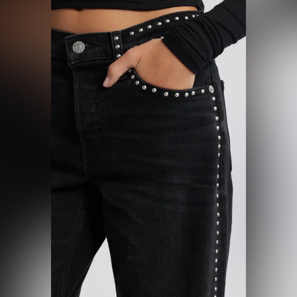 REDONE STUDDED MID RISE WIDE LEG - CRAFTED BLACK STUD NWT - size 27
